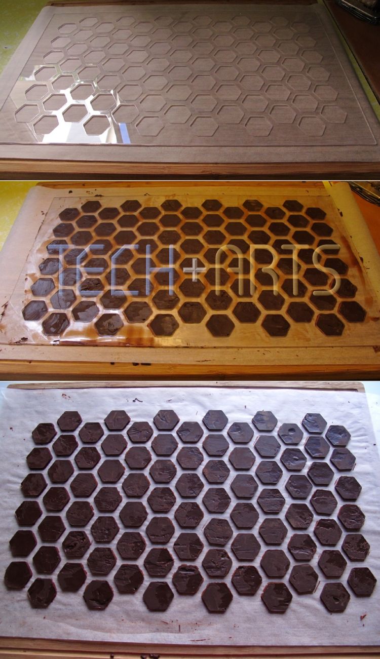 Using my custom stencil to create chocolate bases